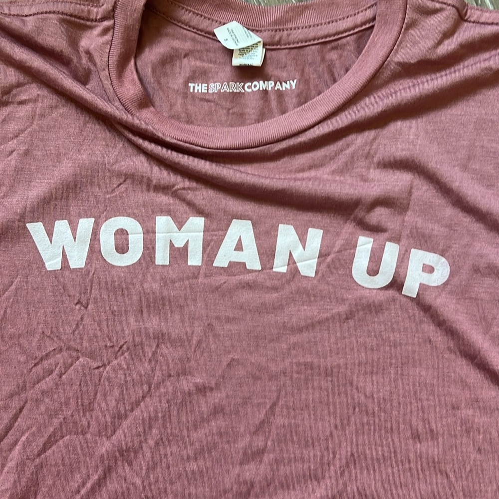 “Woman Up” Pink Graphic Crop Top Tee - Picture 3 of 4